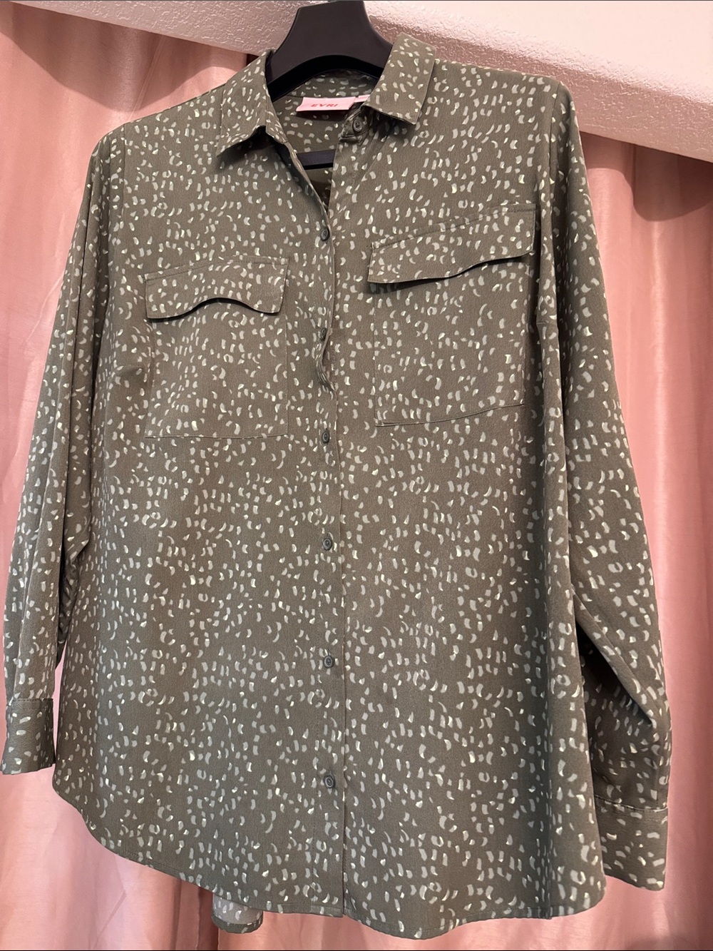 EVRI Olive Green Printed Button-Front Shirt